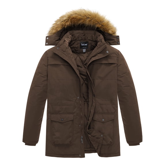 Soularge Men's Big and Tall Warm Coat Winter Jacket Waterproof Puffy Parka with Hood Coffee 2X