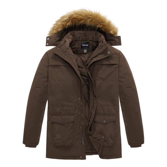 Soularge Men's Big and Tall Warm Coat Winter Jacket Waterproof Puffy Parka with Hood Coffee 2X