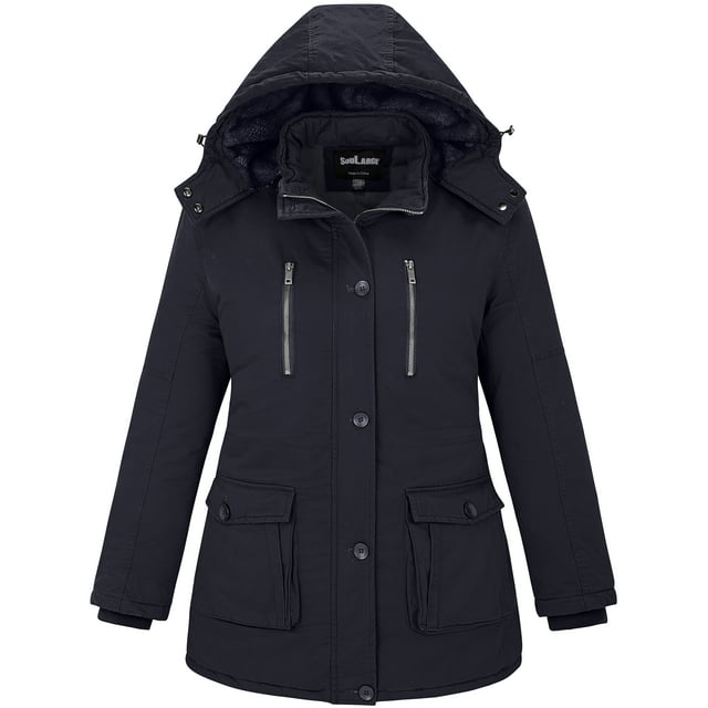Soularge Women's Plus Size Puffer Coat Windproof Winter Coat Warm Winter Puffer Jacket Navy 4X