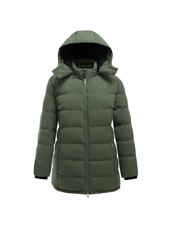 Women's Plus Size Puffer Jacket Quilted Winter Coat Thicken Hooded Puffer Jacket Green 4X