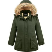SOULARGE Women's Plus Size Puffer Jacket Quilted Winter Coat Warm Hooded Winter Jacket Army Green 3X