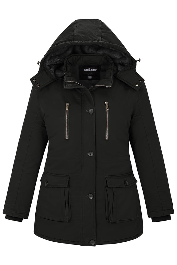 Women's Plus Size Puffer Jacket Quilted Winter Coat Warm Hooded Winter Jacket Black 2X