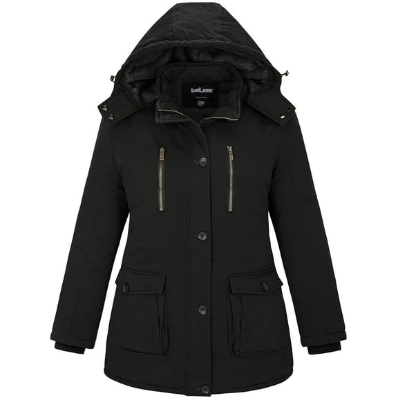 Soularge Women's Plus Size Puffer Jacket Quilted Winter Coat Warm Hooded Winter Jacket Black 4X