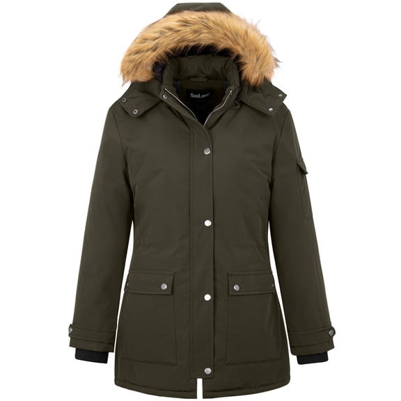 Soularge Women's Plus Size Puffer Jacket Waterproof Winter Coat Warm Hooded Winter Jacket Army green 4X