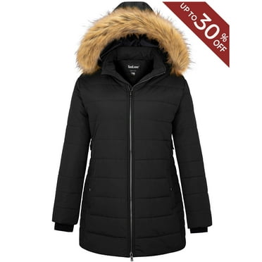 Soularge Women's Plus Size Puffer Jacket Windproof Winter Coat Warm Hooded Winter Jacket Black 3X