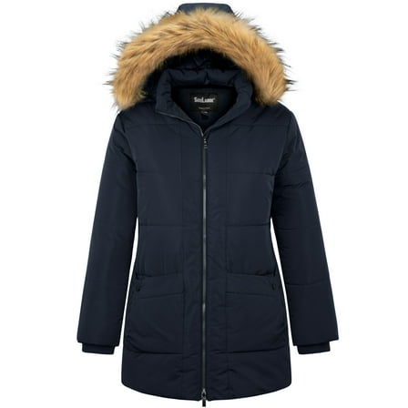 Soularge Women's Plus Size Puffer Jacket Windproof Winter Coat Warm Hooded Winter Jacket Navy 4X