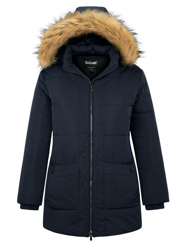 Women's Plus Size Puffer Jacket Windproof Winter Coat Warm Hooded Winter Jacket Navy 4X