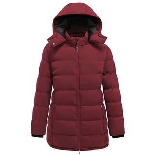 Soularge Women's Plus Size Puffer Jacket Windproof Winter Coat Warm with Removable Hood Wine Red 4X