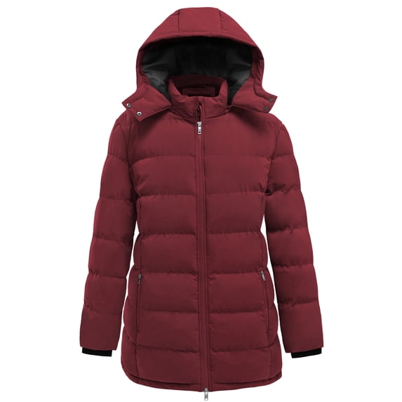Soularge Women's Plus Size Puffer Jacket Windproof Winter Coat Warm with Removable Hood Wine Red 4X