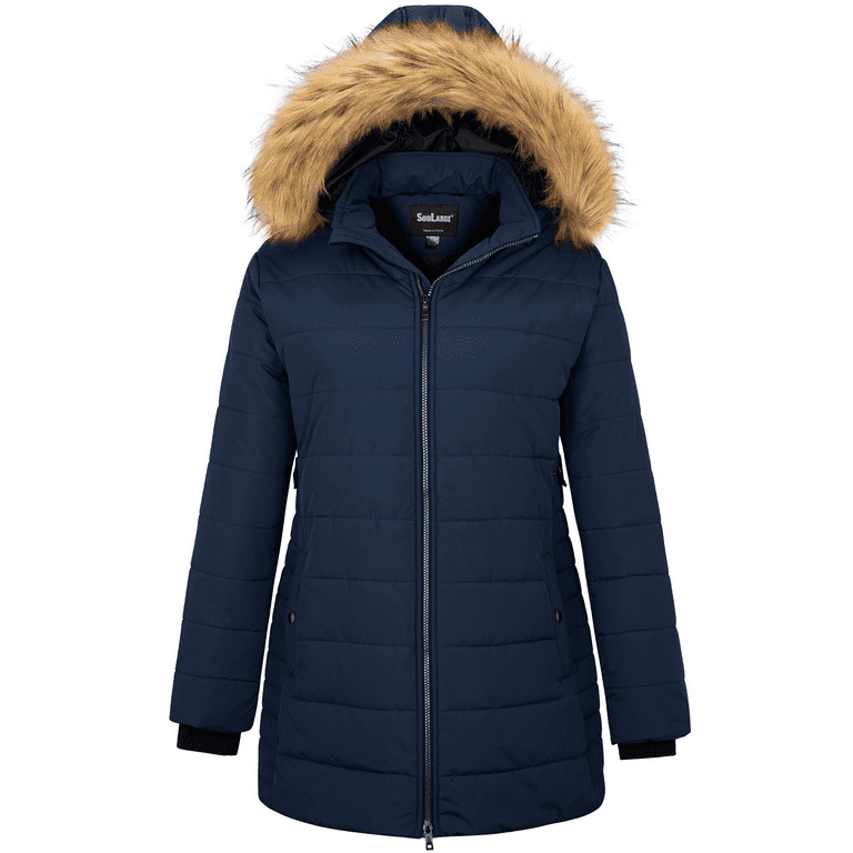 Soularge Women's Plus Size Winter Coat Casual Warm Quilted Puffer Jacket  (Navy,5X)