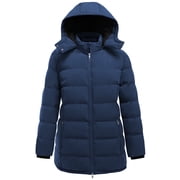 Women's Plus Size Winter Coat Quilted Puffer Jacket with Hood Windproof Puffer Coat Navy 2X