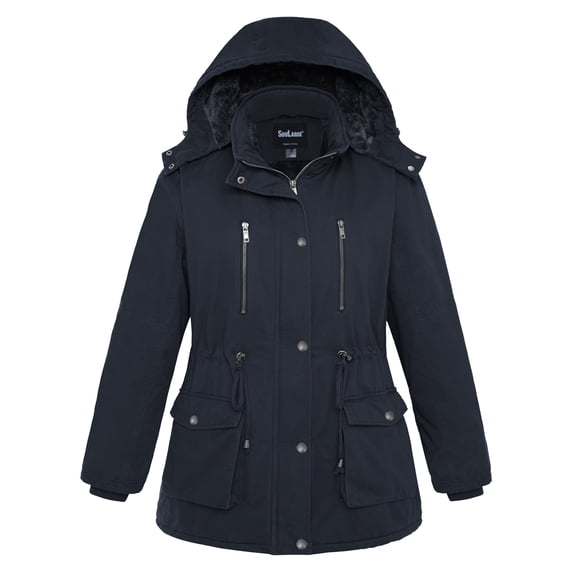 Soularge Women's Plus Size Winter Coat Quilted Puffer Jacket with Hood Windproof Puffer Coat Navy 2X