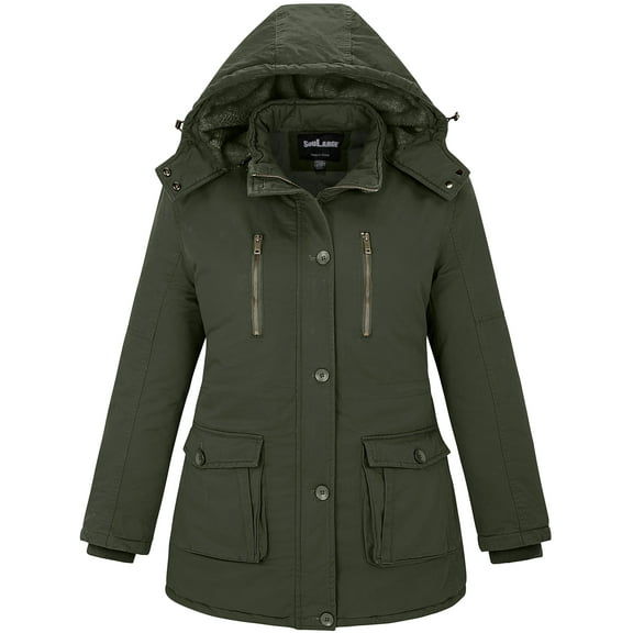 Soularge Women's Plus Size Winter Coat Warm Puffer Coat Jacket Winter Jacket Army green 2X