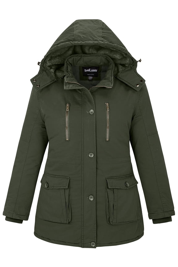 Women's Plus Size Winter Coat Warm Puffer Coat Jacket Winter Jacket Army green 2X