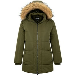 Faux Fur Plus Size Olive Green Winter Coat Whole Shebang Women's