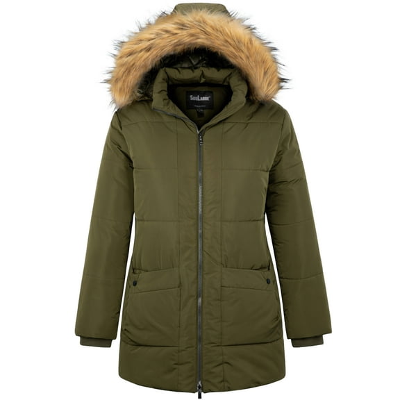 Soularge Women's Plus Size Winter Coat Warm Puffer Jacket Waterproof Hooded Winter Jacket Army green 2X