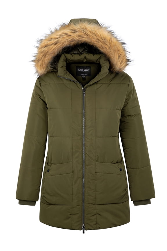 Women's Plus Size Winter Coat Warm Puffer Jacket Waterproof Hooded Winter Jacket Army green 2X