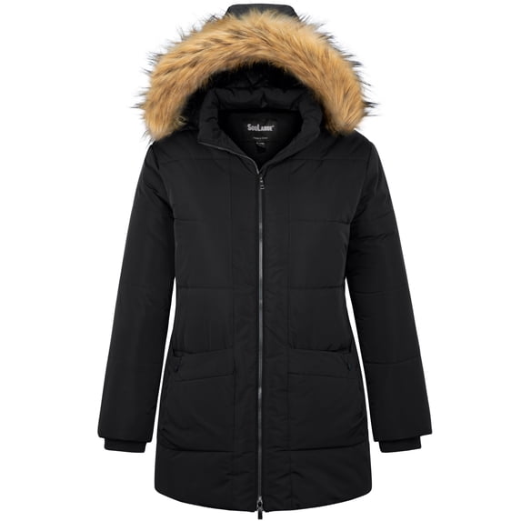 Soularge Women's Plus Size Winter Coat Warm Puffer Jacket Waterproof Hooded Winter Jacket Black 2X