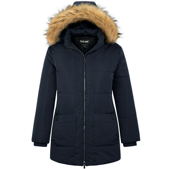 Soularge Women's Plus Size Winter Coat Warm Puffer Jacket Waterproof Hooded Winter Jacket Navy 2X