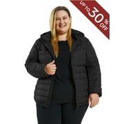 Soularge Women's Plus Size Winter Coat Warm Puffer Jacket Windproof Hooded Winter Jacket Black 3X