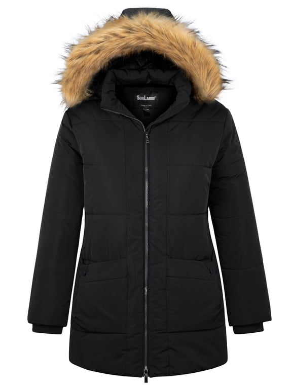 Women's Plus Size Winter Coat Warm Puffer Jacket Windproof Hooded Winter Jacket Black 3X