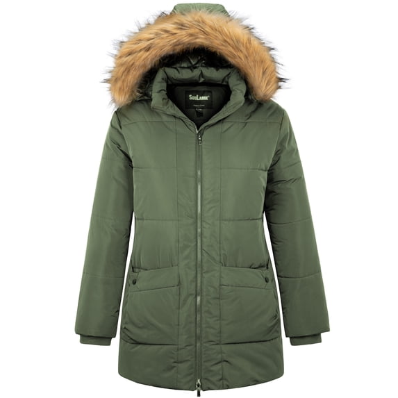 Soularge Women's Plus Size Winter Coat Warm Puffer Jacket Windproof Hooded Winter Jacket Dark Green 5X