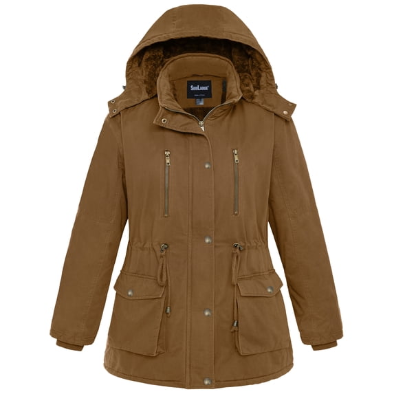 Soularge Women's Plus Size Winter Coat Warm Puffer Jacket with Fleece lining Hood Coffee 3X