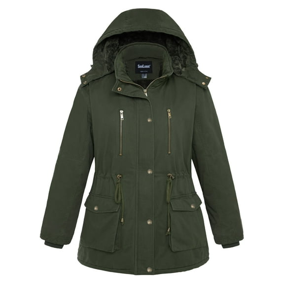 Soularge Women's Plus Size Winter Coat Warm Puffer Jacket with Hood Winter Puffer Coat Green 3X