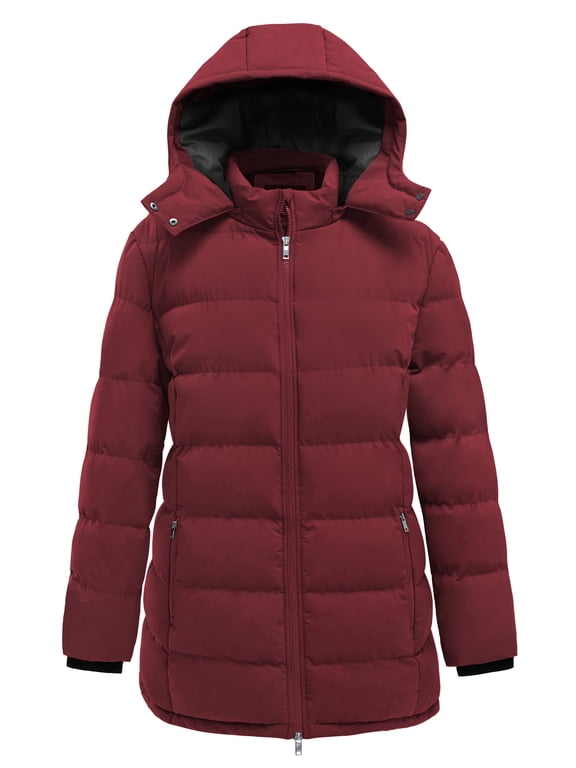 Women's Plus Size Winter Coat Warm Puffer Quilted Jacket with Hood Wine Red 2X