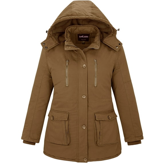 Soularge Women's Plus Size Winter Coat Waterproof Winter Jacket Warm Puffer Jacket Brown 3X