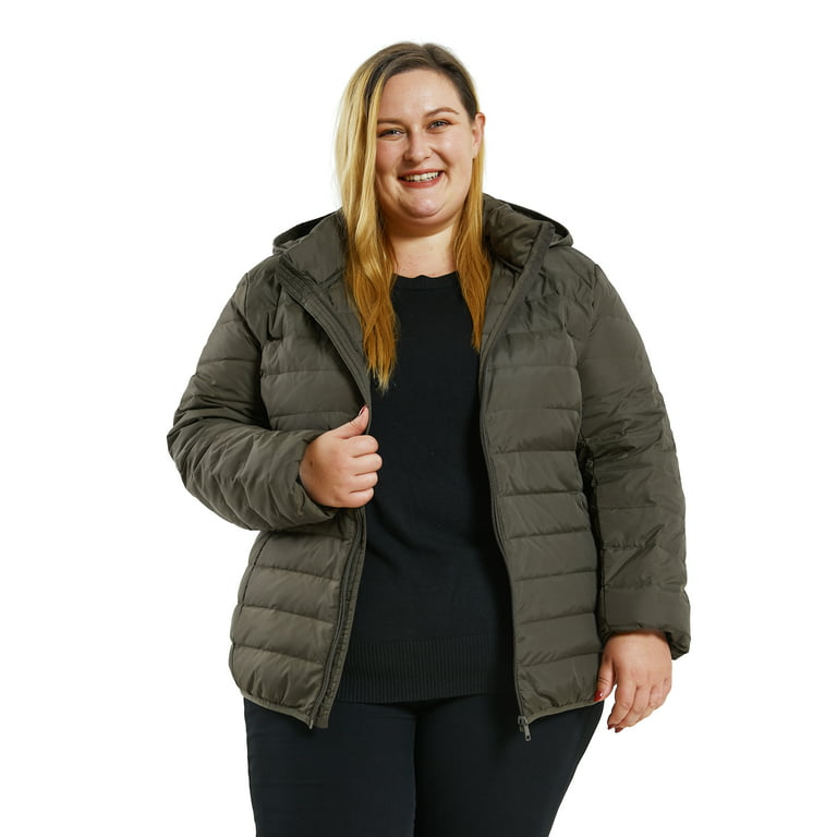 Soularge Women's Plus Size Winter Down Jacket Coat Warm Light Packable  Outerwear (Army green, 4X)