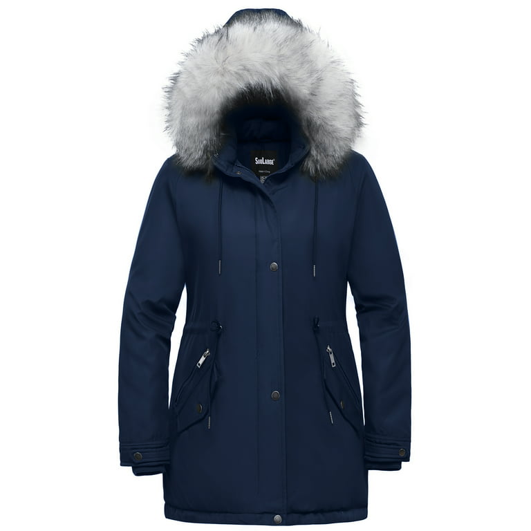 Soularge Women's Plus Size Winter Insulated Parka Coat with Detachable Hood  (Navy, 1X) 