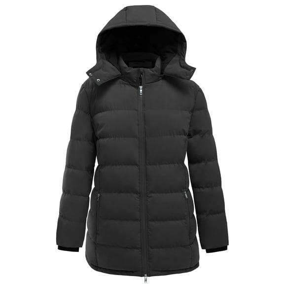 Soularge Women's Plus Size Winter Jacket Insulated Puffer Coat Warm Winter Coat with Hood Black 2X