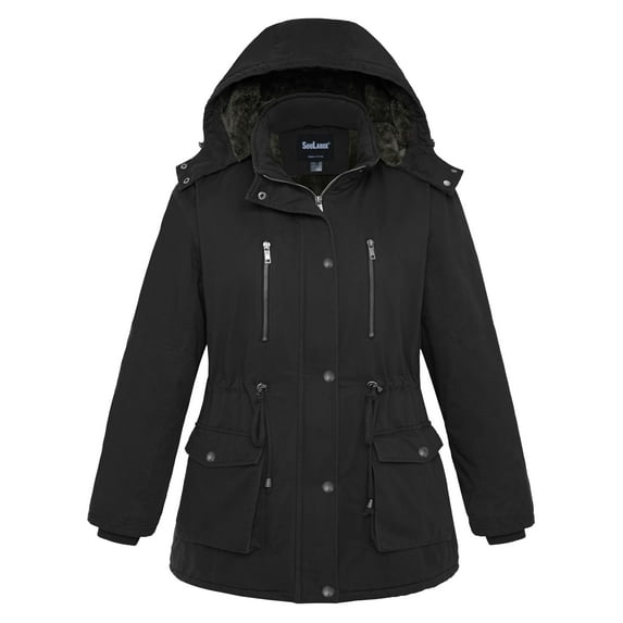 Soularge Women's Plus Size Winter Jacket Insulated Puffer Coat Warm Winter Coat with Hood Black 2X