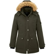 Soularge Women's Plus Size Winter Coat Warm Puffer Jacket Windproof Hooded Winter Jacket Green 3X