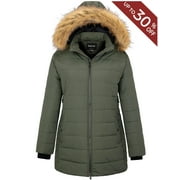 Soularge Women's Plus Size Puffer Jacket Quilted Winter Coat Warm Hooded Winter Jacket Army green 1X