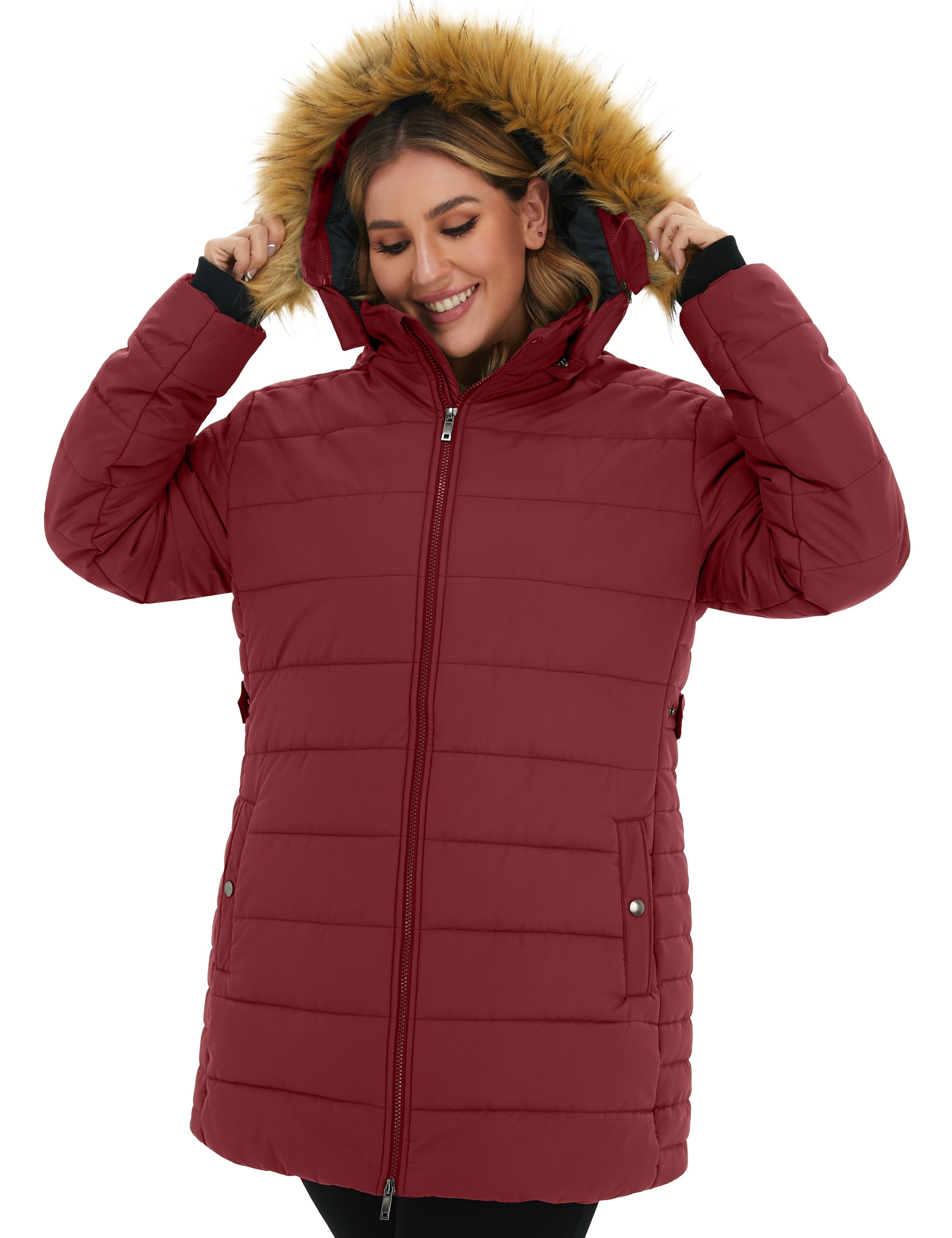 Soularge Women's Plus Size Winter Warm Quilted Puffer Jacket with Fur Hood