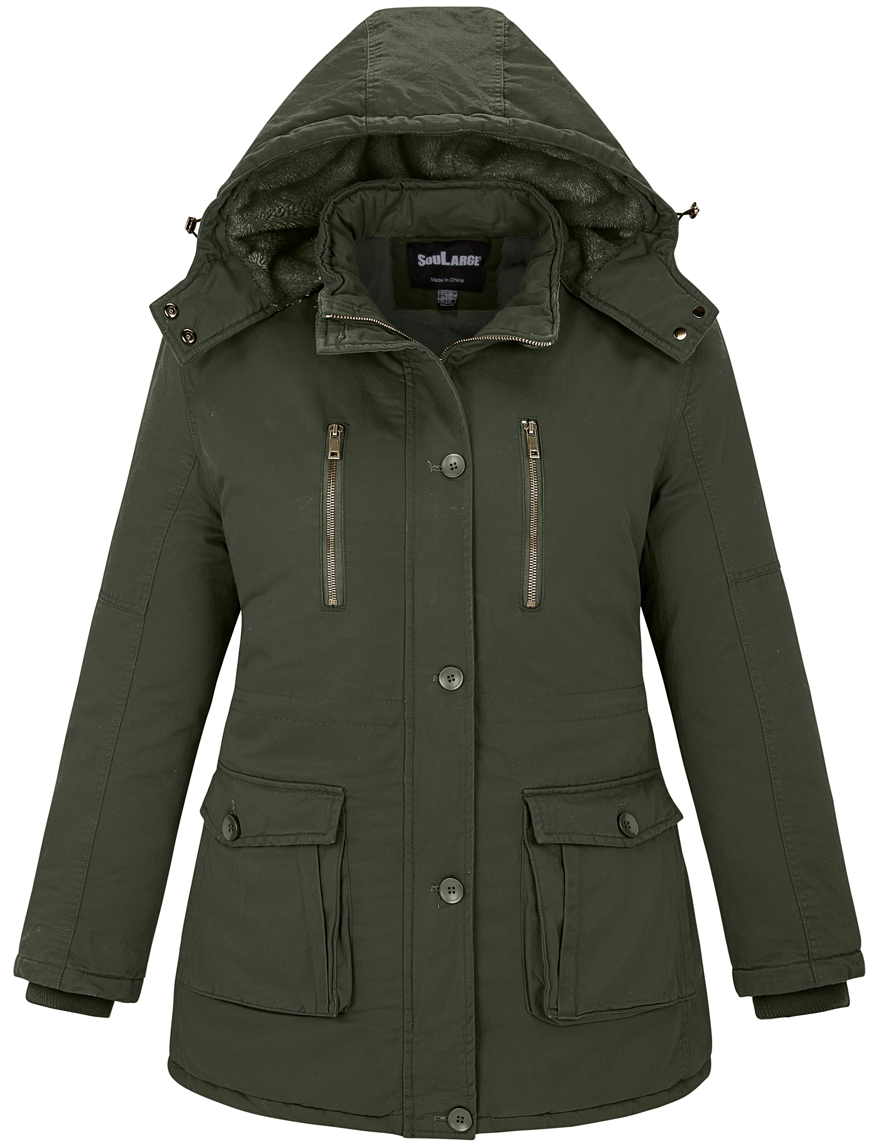 Soularge Women's Winter Plus Size Thickened Cotton Coat with Detachable  Hood(Army Green,6X)