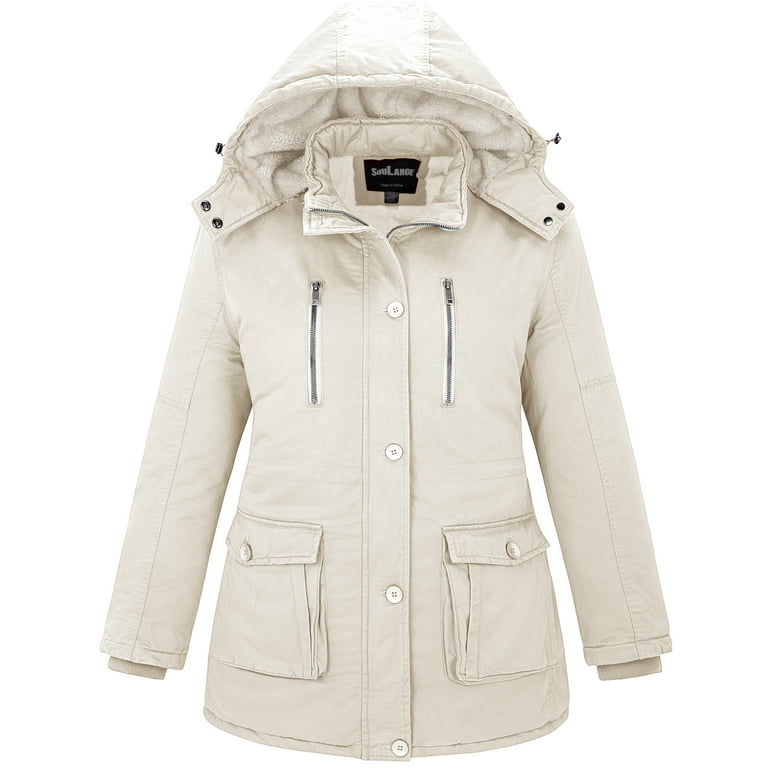 Soularge Women's Winter Plus Size Thickened Cotton Coat with Detachable  Hood(Beige,6X)