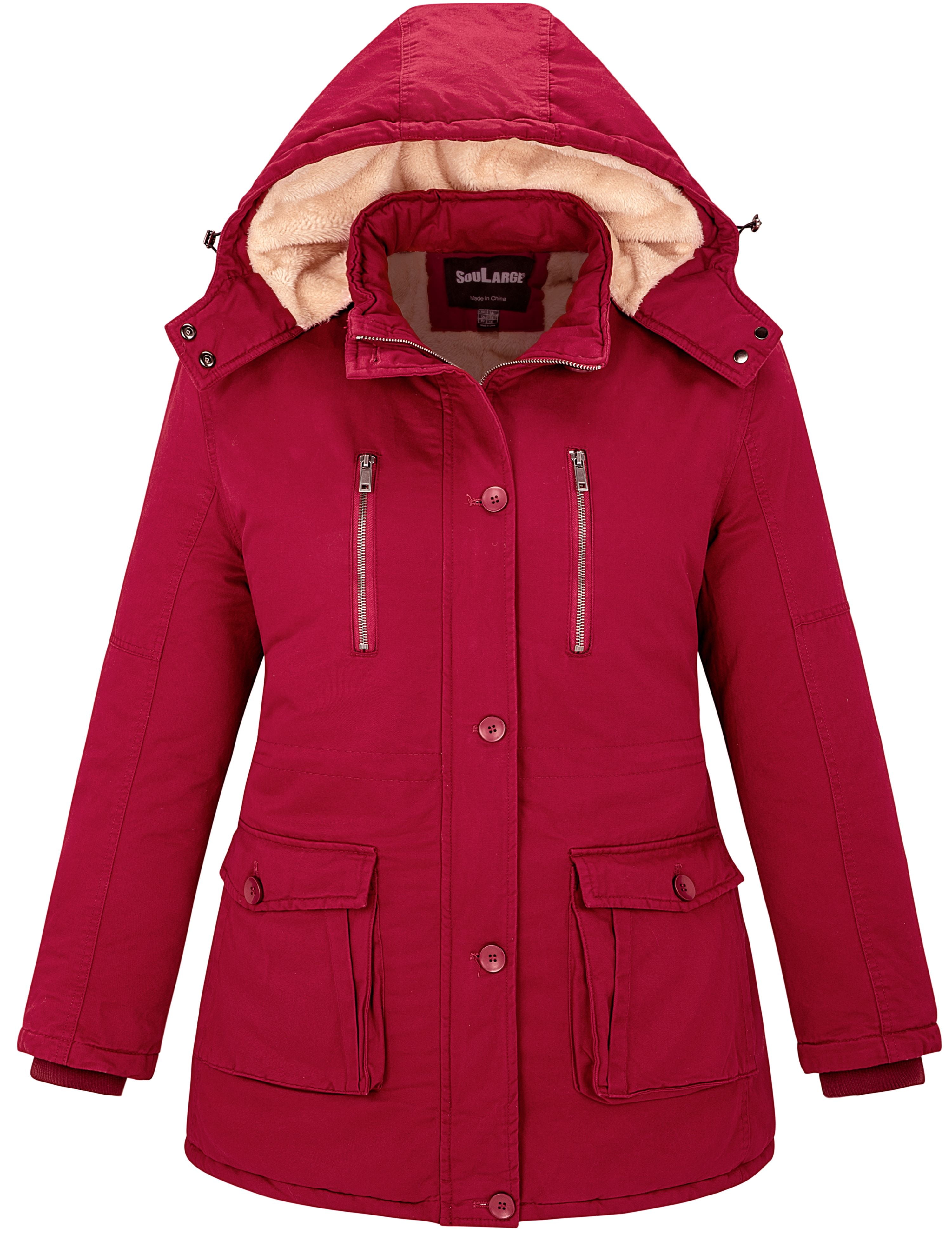 Soularge Women's Winter Plus Size Thickened Cotton Coat with Detachable