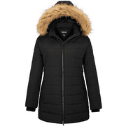 Soularge Women's Plus Size Puffer Jacket Windproof Winter Coat Warm Hooded Winter Jacket Black 3X