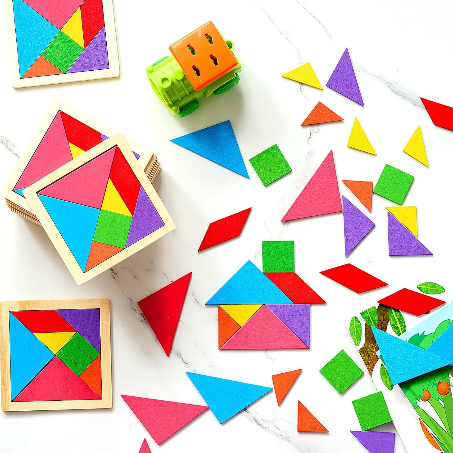 Soulchen 100 Pack Wooden Tangrams Puzzles Bulk for Student Shapes ...