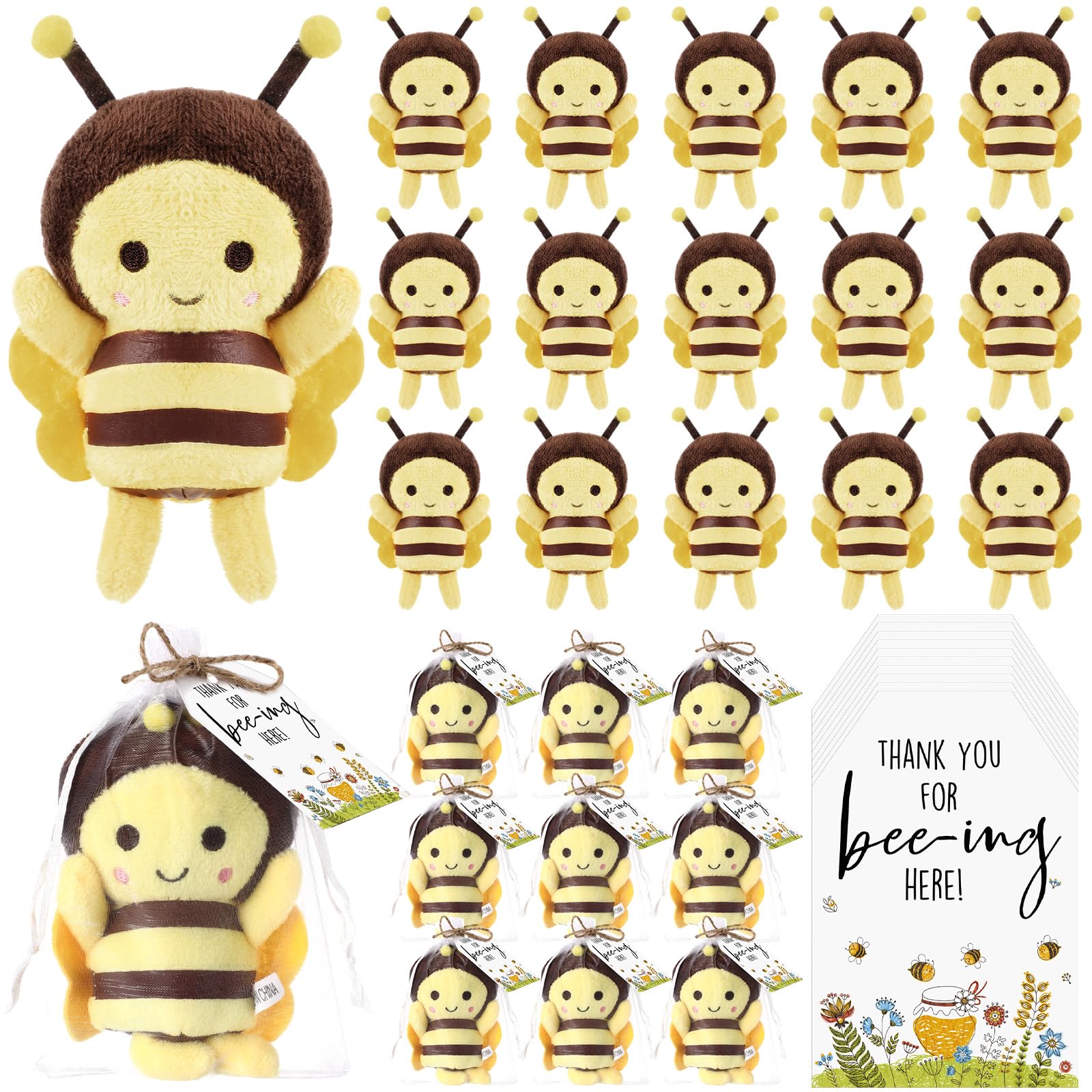 Stuffed Bee Soulchen 24 Set Bee Themed Baby Shower Favors 12 Mini Bee Stuffed ...
