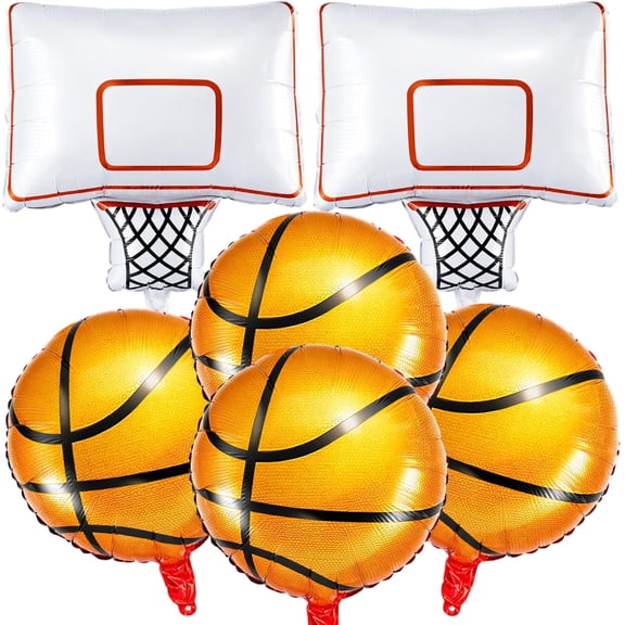 Soulchen 6 Pcs Basketball Party Foil Balloons Sets with 4 Orange Basketball and 2 Hoop Decorations Balloons for Sports Theme Birthday Celebrations
