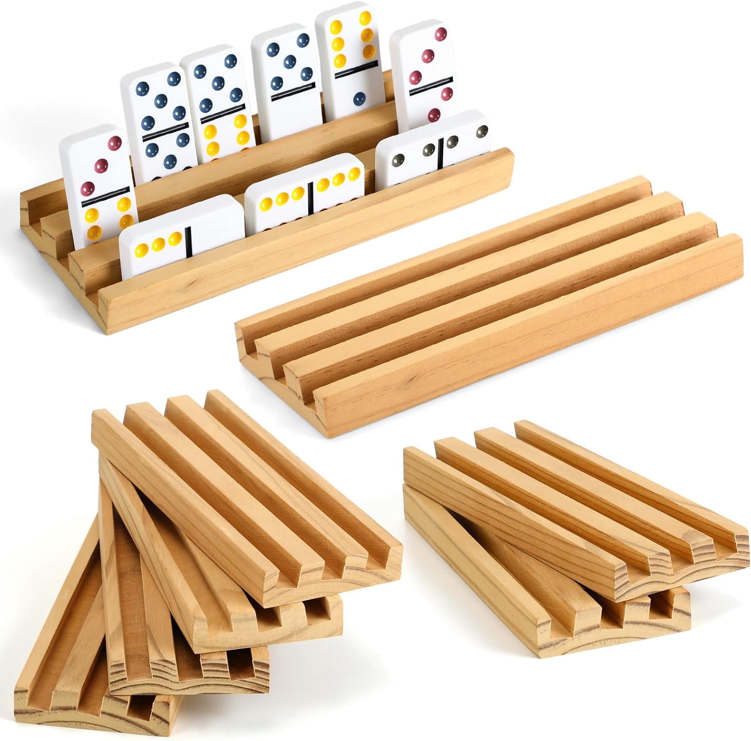 Soulchen Wooden Domino Racks Set of 8, Wood Domino Tiles Trays Holders ...