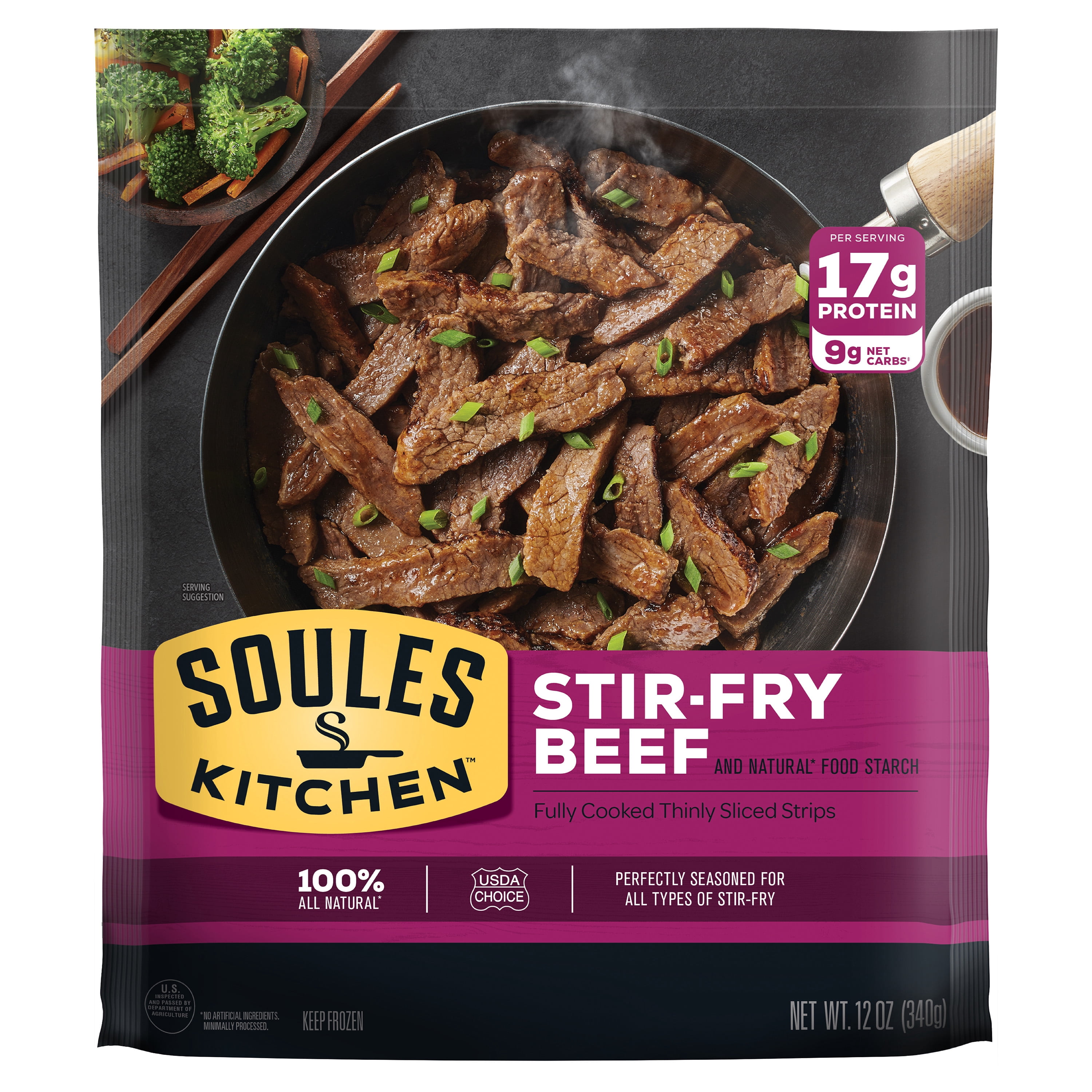 Soules Kitchen, Gluten-Free, No Hormones, Artfully Seasoned, Thinly Sliced Beef Strips with Stir Fry Sauce 12oz, Frozen