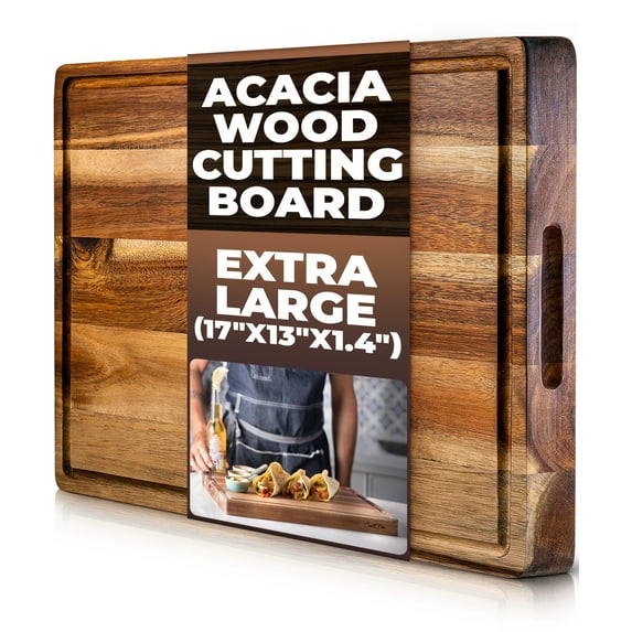 Soulfino Premium Acacia Cutting Board & Professional Heavy Duty Butcher Block With Juice Groove Extra Large Organic 17" x 13" x 1.4"
