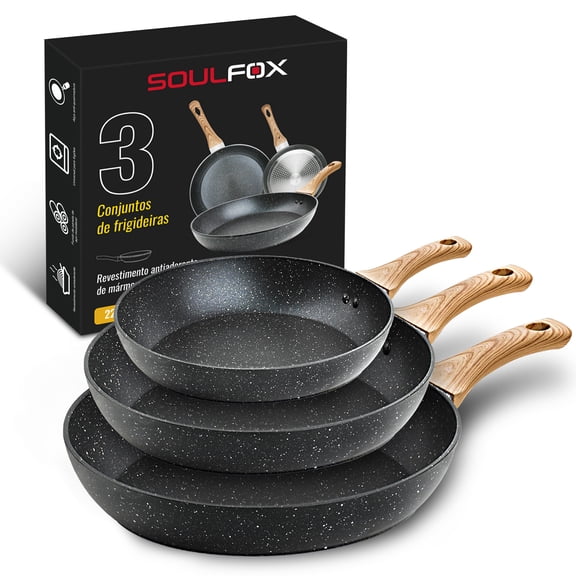 Soulfox 3-Piece Granite Nonstick Fry Pan Set 8.6/9.4/11" Aluminum Cookware All Stove&Dishwasher Safe