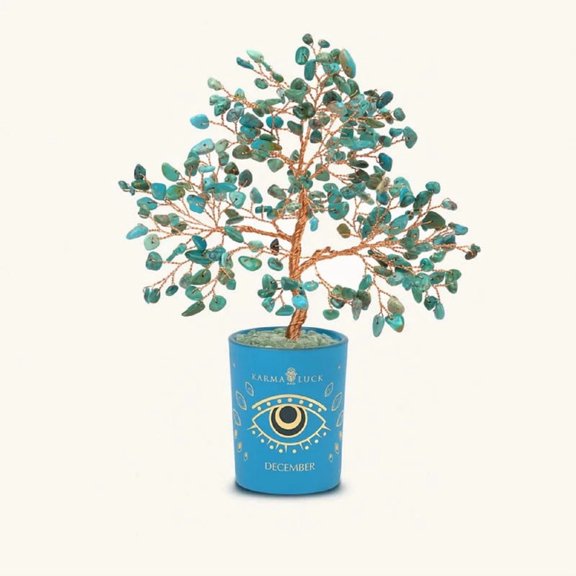 Soulful Existence Turquoise December Birthday Tree - Tree of Life with Evil Eye - Handcrafted Copper & Natural Stone - Premium Gift