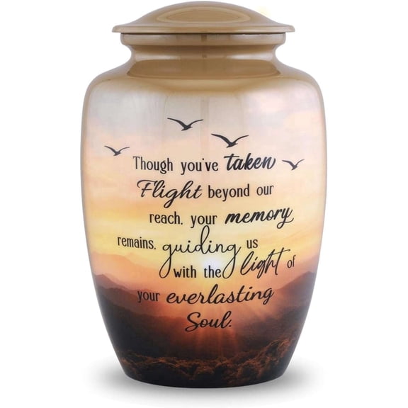 Soulful Flight Cremation Urn for Adult Ashes Sunset Memorial Urn with Birds Large Metal Funeral Urn for Human Ashes Holds Up to 210 Cu In 6.5x6.5x9.75 Inch